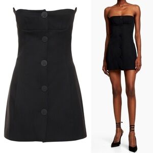 NEW! The Attico- Black Strapless Cady Mini Dress With Buttons Size IT 42 US 6